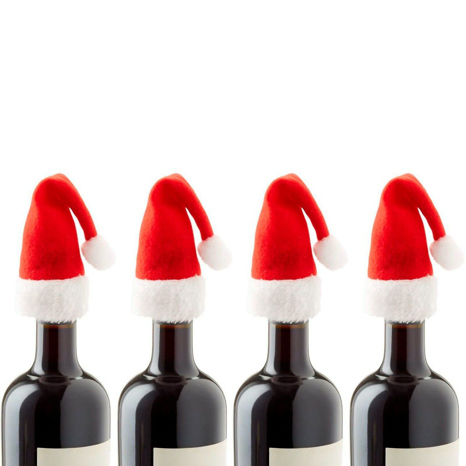 Robelli Mini Santa Hat Bottle Toppers Christmas Table Decoration (4 Pack)