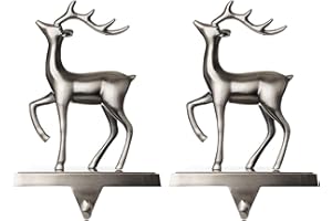 Klikel Stocking Holder Set of 2 - Christmas Reindeer Stocking Hanger For Mantel - Shiny Silver Metal Deer Christmas Stocking Holder For Fireplace Mantle - Heavy Stocking Holder For Mantle -facing Left