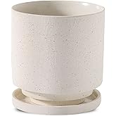 Nihow 5.7 Inch Plant Pot, Ceramic Pots for Plants with Drainage Hole and Saucer, Plant Pots Indoor for Home Garden Patio Office, Cylinder Planters for Indoor Plants, White