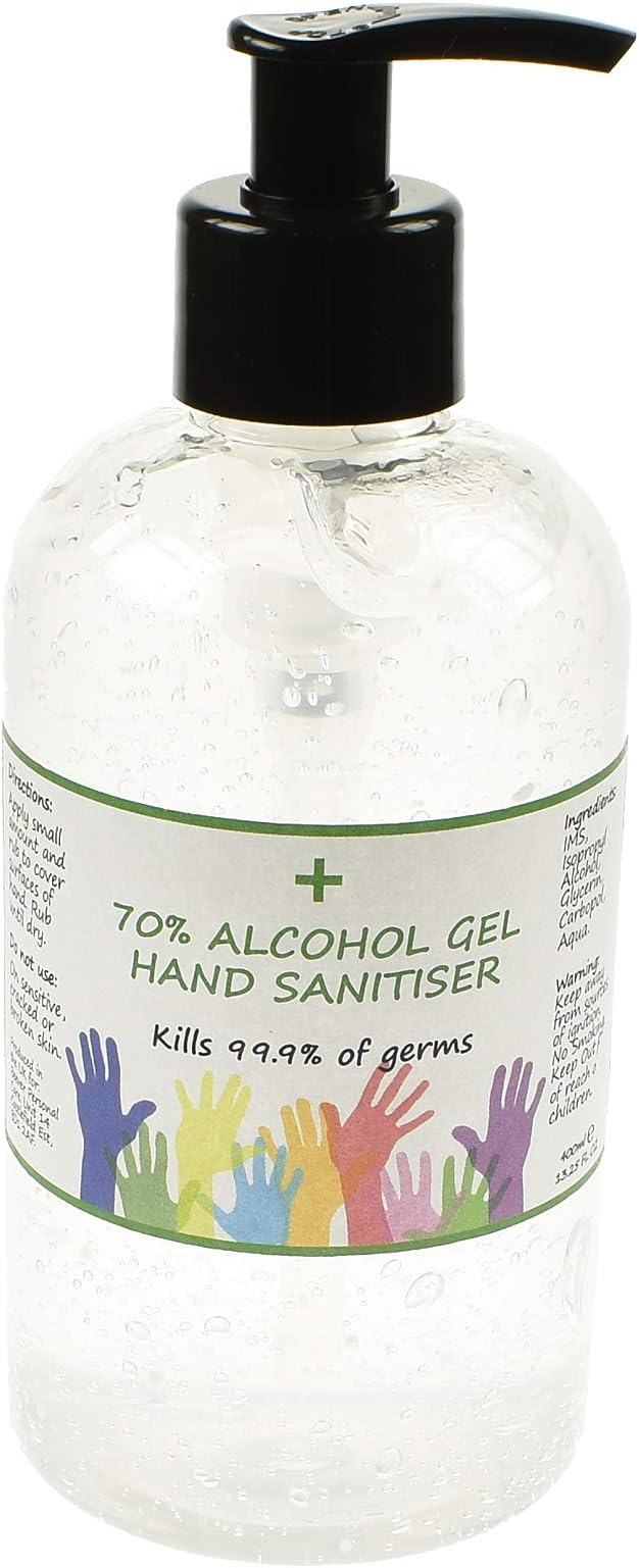 Hand Sanitiser Gel with Pump Dispenser 70% Alcohol Based Antibacterial Sanitizer, 400ml