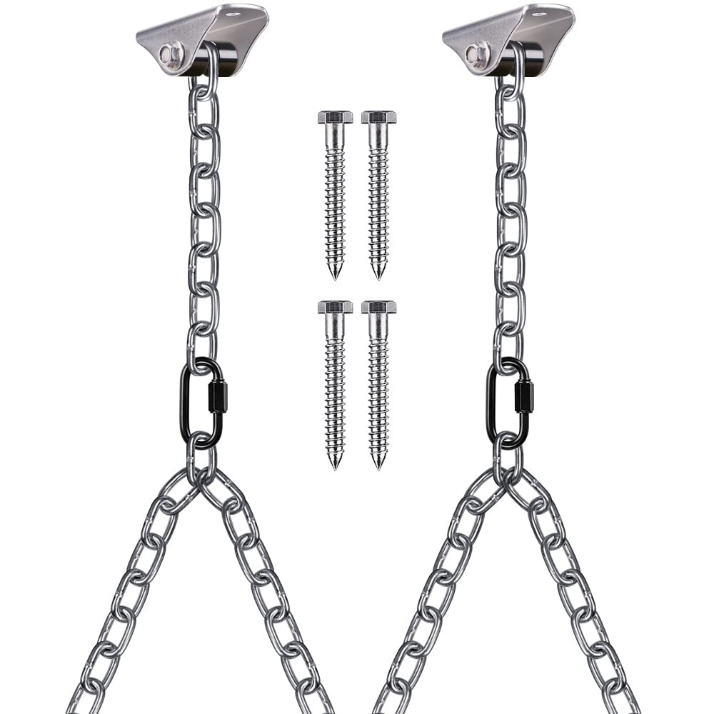 BeneLabel Wood Celing Hanger 2pcs Hammock Swing Chair Hanging Screw 180° Swivel Silent Bushing Hardware Carabiner Set 1.4M "Y" Chain for Indoor Outdoor Playground Chair, 1000lbs