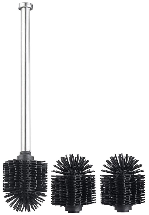 BadeStern WC-Bürstenköpfe: WC-Bürste mit Edelstahl-Stiel und 3 Silikon-Aufsätzen, Ø 7 cm, schwarz (WC-Bürsten-Ersätze)