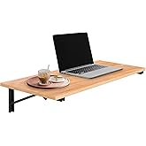 Ilyapa Wall Mounted Folding Table - 16x40 Wood Floating Desk for Wall, Laundry Folding Table - 1.5 inch Fold Down Wall Desk for Small Spaces, White Oak