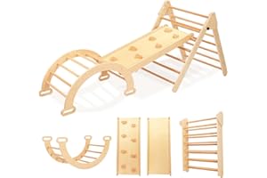 ZHUSI Pikler Triangle Set 5 in 1,Toddler Climbing Toys Indoor Outdoor Playground Set with Arch, Ramp, and Climbing Triangle,Foldable Montessori Kids Toys for 1-6 Year Old