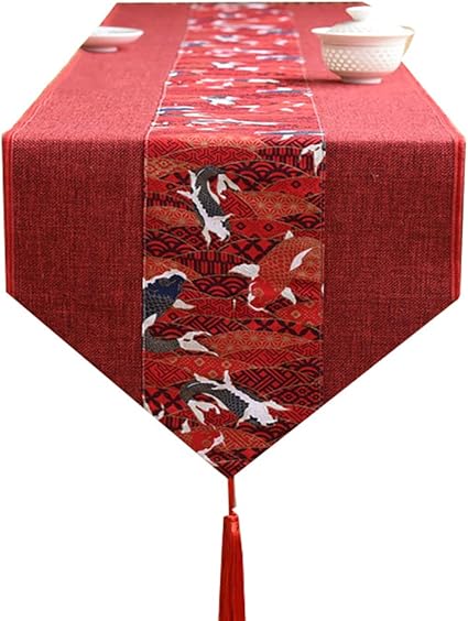 WJN Tischläufer Roter Rustikaler Tischläufer Mit Quasten
