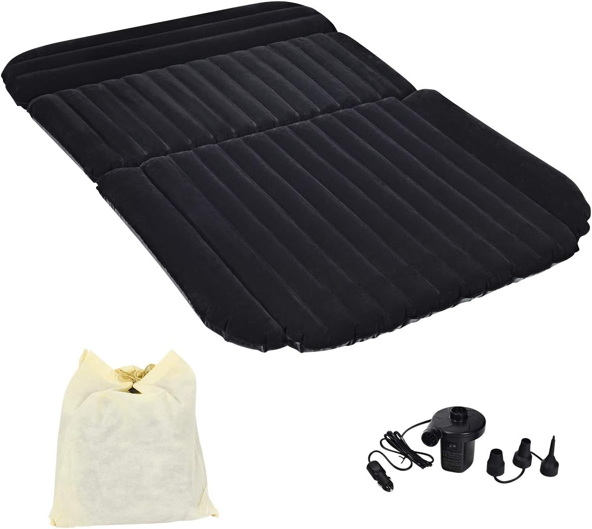 Matelas Gonflable Voiture COSTWAY - Pompe 12V, Surface Flockée - Pour Siège Arrière, Camping - 300kg