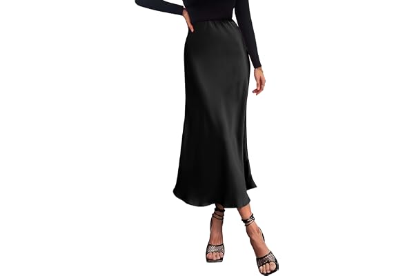 PRETTYGARDEN Women's Midi Satin Skirt Dressy Casual High Waisted A Line Flowy Ruffle Elegant Party Skirts