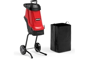 Goplus 15-AMP Electric Wood Chipper and Shredder, Leaf Mulcher with Wheels, Safety Locking Knob, Collection Bag, 1.77 Inches 