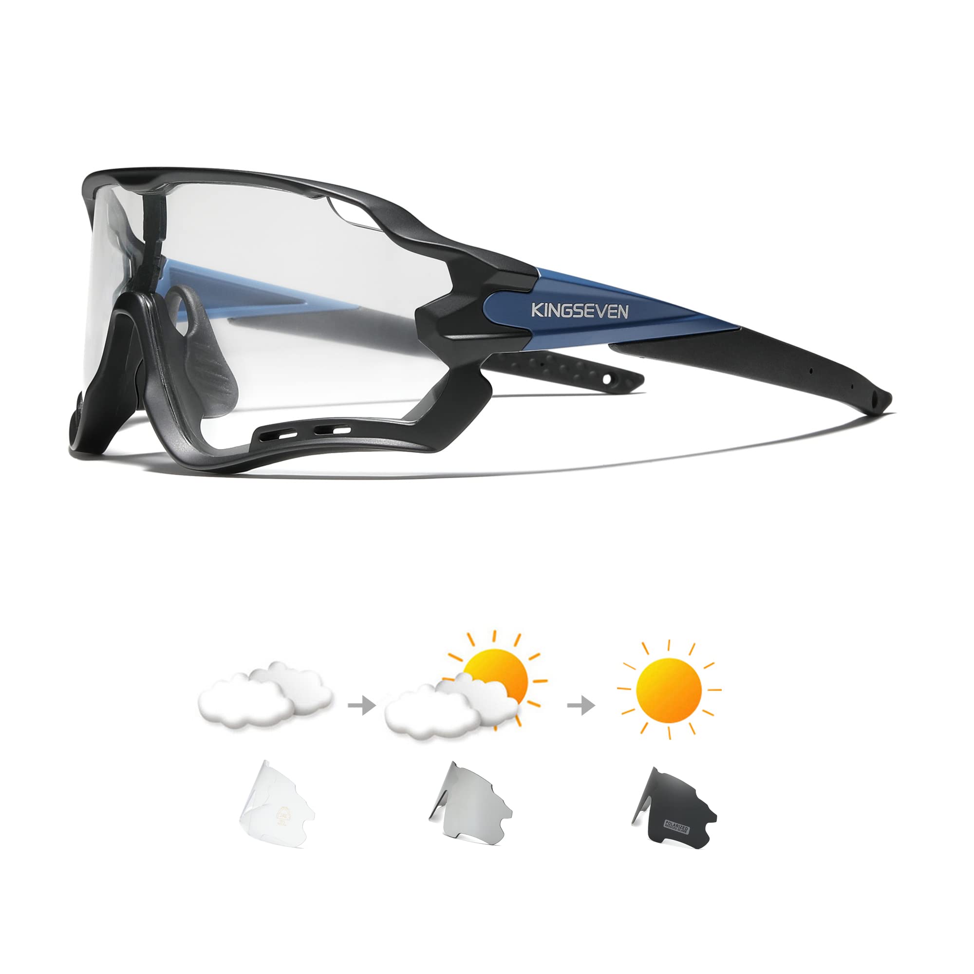 KINGSEVEN Cycling Glasses for Men Women Bicycle Sports MTB Road Bike Sunglasses Photochromic Lenses LS-911 (LS911-Photochromic Blue)