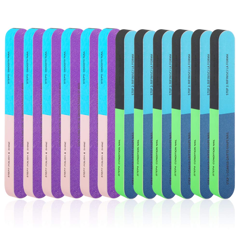 12 PCS 7 Way Nail File and Buffer Block, YIMICOO Professional Manicure Tools 7 Steps Emery Boards for Women Girls : Beauty