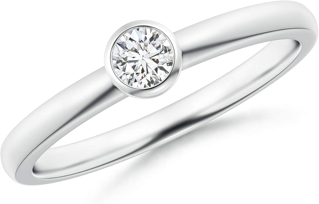 BezelSet Solitaire Round Diamond Stackable Ring in 14K White Gold (3