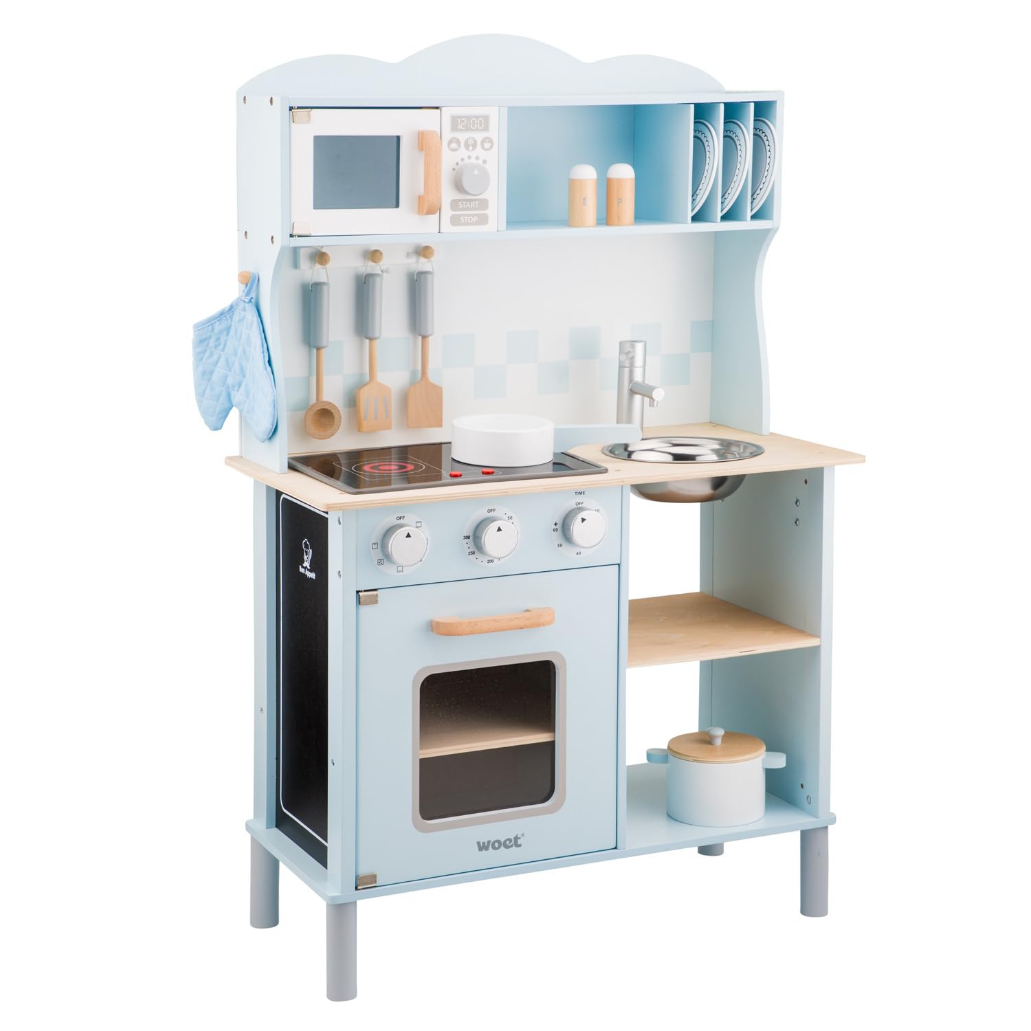 Woet® Blue Wooden Toy Kitchen for Kids - With Electric Hob, Oven and Sink - Pretend Play Kitchen Set - Age 3 Years+ — image 1