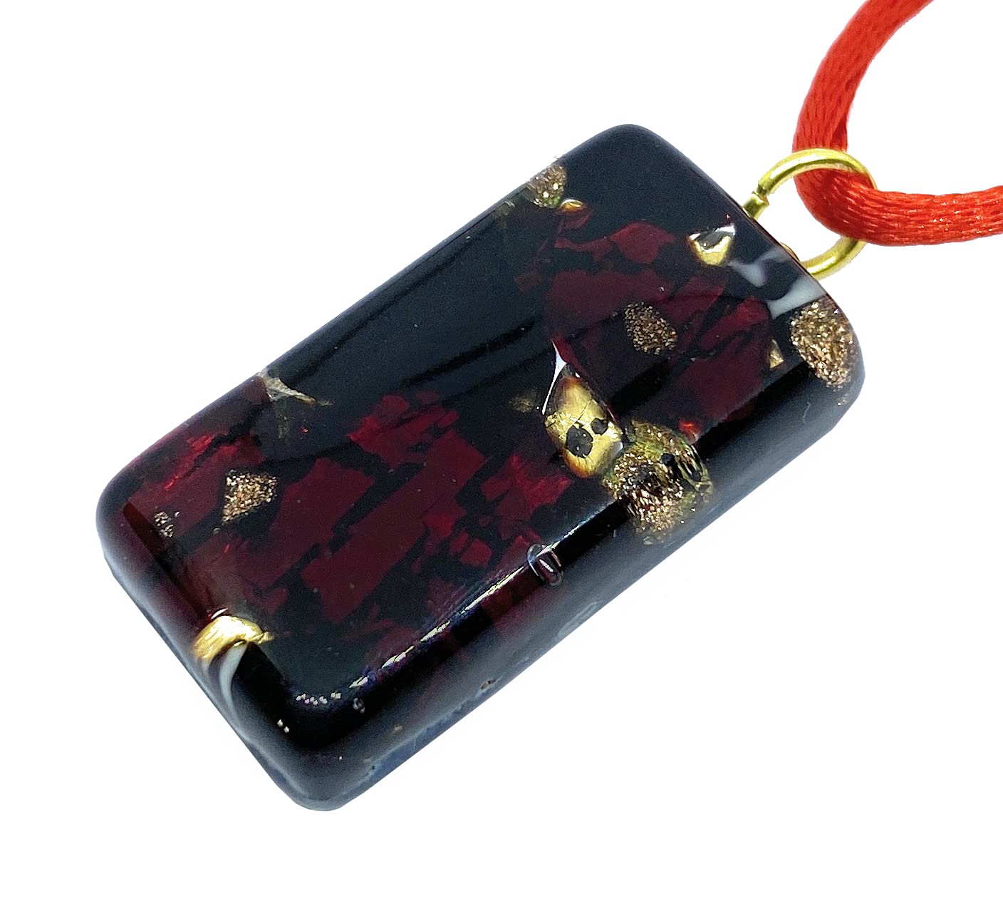 Murano Glass Jewellery, Murano Glass Pendant on a Gold Leaf Base, 3cm x 1.5cm - Includes Gift Box & Certificate (Lisa)