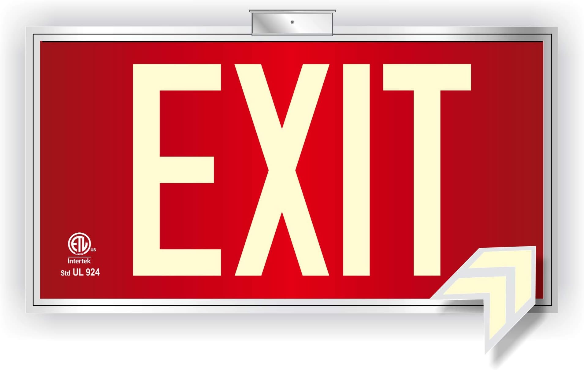 Photoluminescent Exit Sign Red - Framed Flag/Ceiling Mount (Removable Arrows) Code Approved UL 924 / IBC/NFPA/Part Number FRUL-BR-050-R