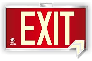 NIGHTBRIGHT USA Photoluminescent Exit Sign Red - Framed Flag/Ceiling Mount (Removable Arrows) Code Approved UL 924 / IBC/NFPA/Part Number FRUL-BR-050-R