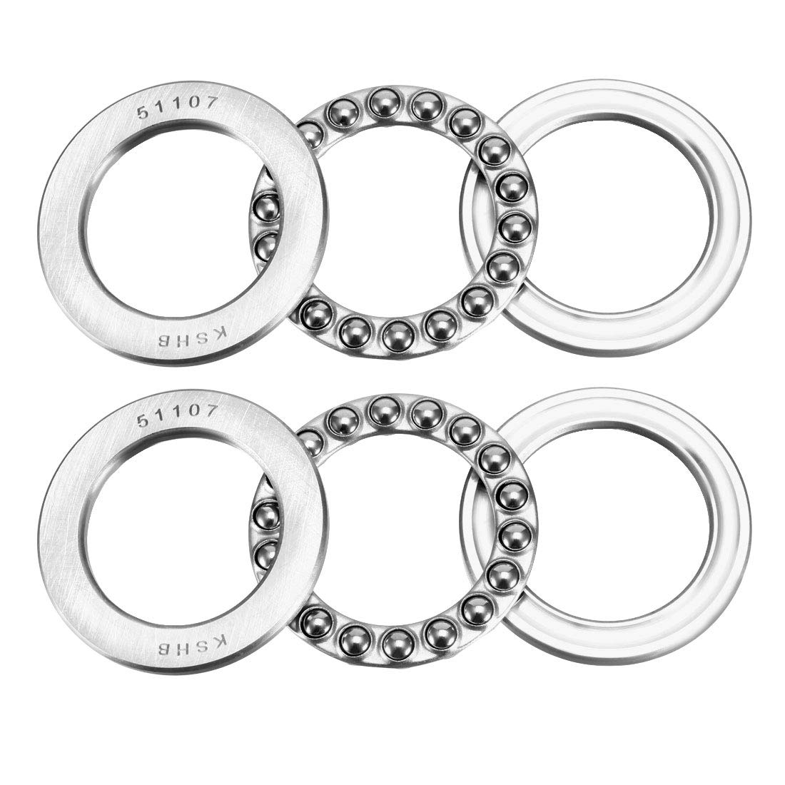 sourcing map 51107 Thrust Ball Bearings 35mm x 52mm x 12mm Chrome Steel ABEC3 Single Row Roller 2pcs