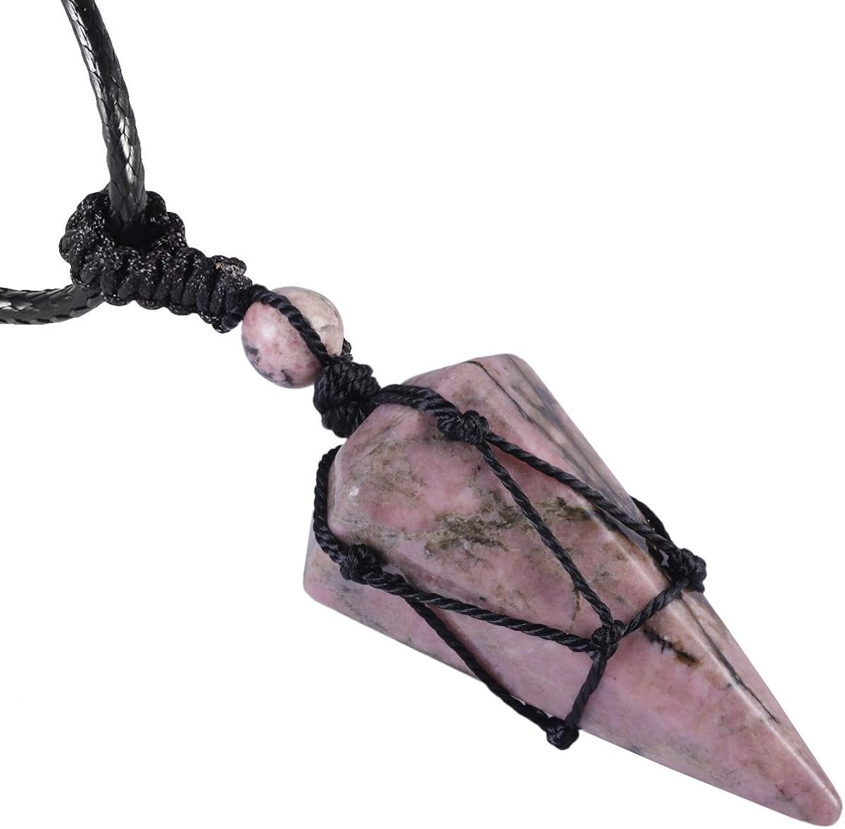 Nupuyai Braided Rhodonite Crystal Point Pendant Necklace for Women Men Hexagonal Pendulum Pendant with Adjustable Cord - Image 3