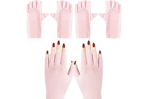 Unaone 2 Pairs Anti UV Gloves UV Shield Gloves for Gel Manicure, Light Protection Gloves for Gel Nail Lamp, Nail Art Fingerless UV Light Glove to Protect Hands from UV Light Lamp Dryer, Pink