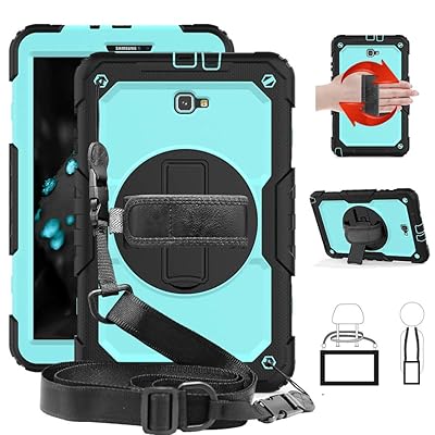 Galaxy Tab A 10.1 Case, CLARKCAS Shockproof Heavy Duty Protective Rugged Cases with Shoulder Strap for Samsung Galaxy Tab A 10.1 T580/T585 with Kickstand 360&deg; Hand Grip, Light Blue