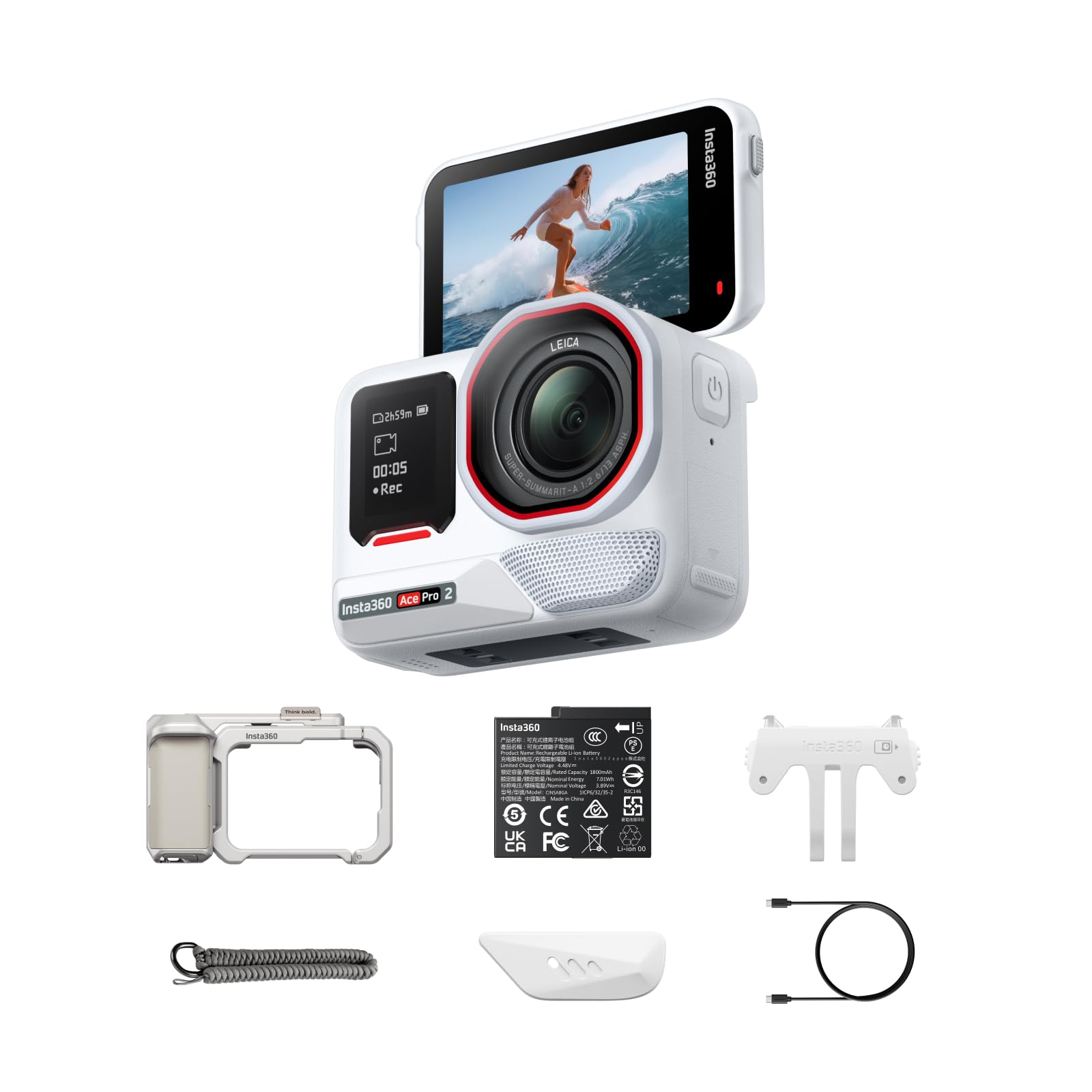 Insta360 Ace Pro 2 Xplorer Bundle-8K Waterproof Action Camera Co-Engineered with Leica, 1/1.3" Sensor, Dual AI Chip, Leading Low Light, Street Photography & Urban Travel, Moonlight Silver Image