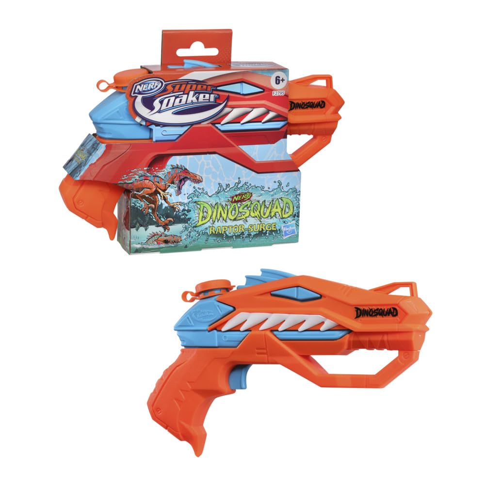 Nerf Super Soaker DinoSquad Raptor-Surge Water Blaster, Trigger-Fire Soakage For Outdoor Summer Water Games, Multicolor,F2795