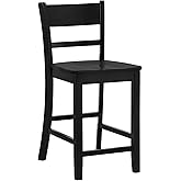 Linon Torino Villa Black Wooden Counter Stool with 24 Inch Seat Height