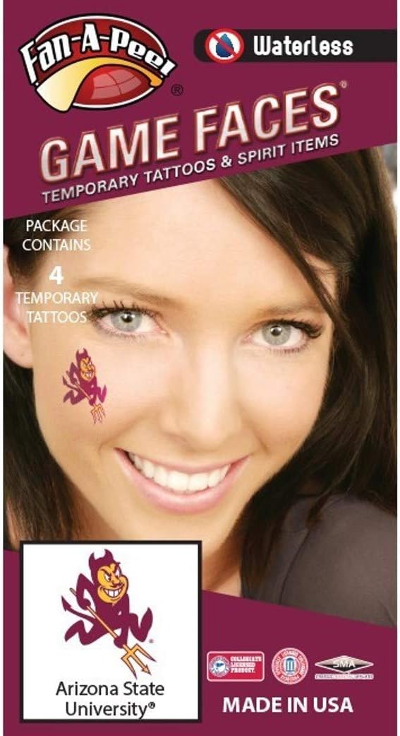 Arizona State University (ASU) Sun Devils – Water Based Peel & Stick Temporary Spirit Tattoos – 4-Piece – Maroon/Gold Sparky Logo