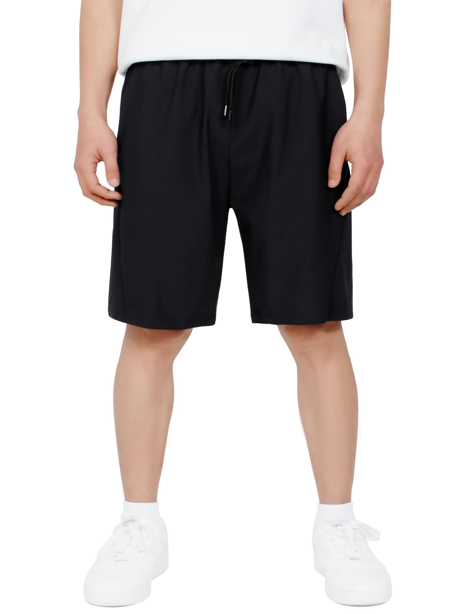 Photo 1 of CAMLAKEE Boys Athletic Shorts Quick Dry Kids Performance Basketball Shorts with Zipper Pockets Black 15-16 Years/Size180