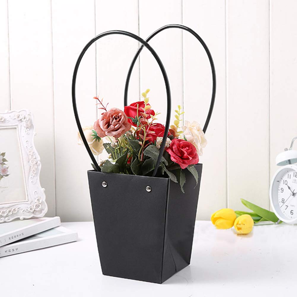 10Pcs Kraft Paper Flower Gift Bags Waterproof Bouquet Carrier Bags Box with Handle Brown Paper Tote Bags for Valentine's Day Fresh Flower Plant Gift, Floral Arrangement, Birthday Wedding Party Favors