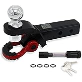 Trailer Hitch Ball Mount with Tow Shackle and 3/4" Hitch Pin Clip for Heavy Duty Trucks, SUVs, and Cars, Multifunctional 2 in 1 Hitch Mount Fits 2Inch Hitch Receiver