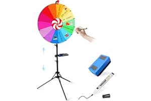 QWUIU 24 Inch Spinning Prize Wheel, Ajustable Height Spin Doodle Game Spinner, Storable Prize Wheel Spinner with Telescopic Stand, Wheel of Fortune Game, 14 Colors