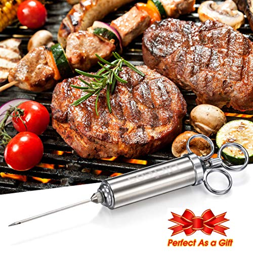 Dicfeos Meat Injector, Stainless Steel Marinade Injector Syringe for BBQ Grill and Turkey, 2 Ounce Syringe with 3 Needles, Easy to Use and Clean