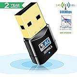 SUPOLA USB WiFi Adaptador, WiFi Antena 600Mbps Mini USB WiFi Dual Band 2.4G/5G, Receptor WiFi para PC Laptop Desktop,WiFi Dongle Soporte Windows10/8/7,MacOSX10.6-10.14, No se Necesita CD
