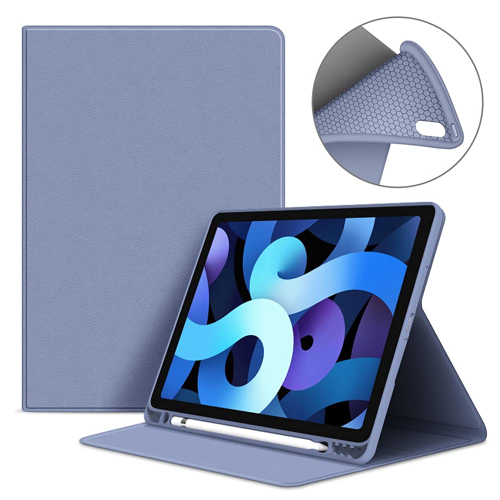 VAGHVEO Case for iPad Air 11-Inch M3/M2 (2025/2024)/ Air 5th/4th Generation 10.9 inch(2022/2020) Cover with Pencil Holder, PU Leather Shockproof Cases Shell with Flexible Soft TPU Back, Grey Purple