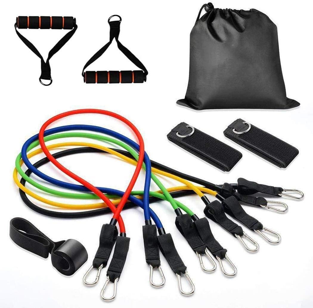 MYEDO 11 PCS Resistance Bands Set Exercise Bands, with 5 Fitness Tubes, 2 Foam Handles, 2 Ankle Straps, Door Anchor and Carrying Case for Resistance Training, Physical Therapy Home Workouts
