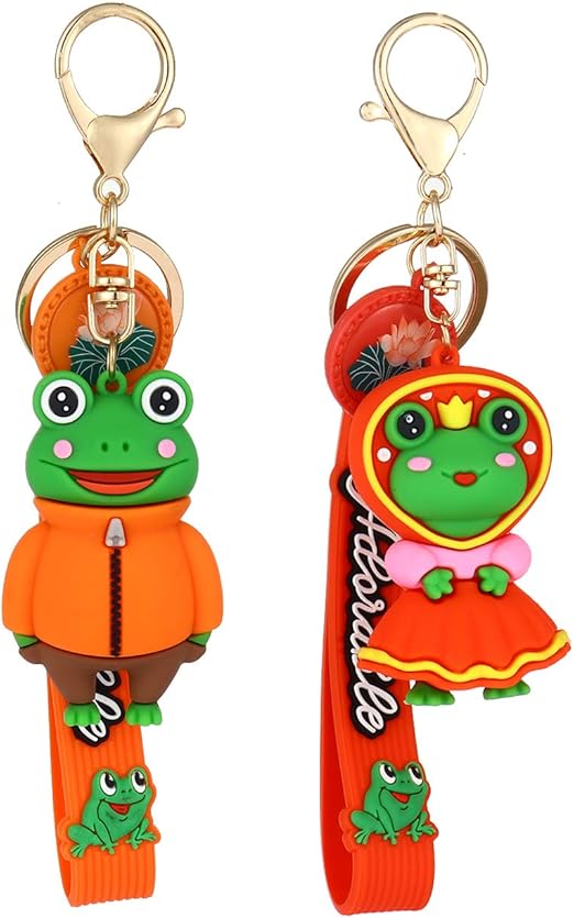 Frog Keychain Keyring for Women Key Wrist Lanyard Rubber Cartoon Doll
