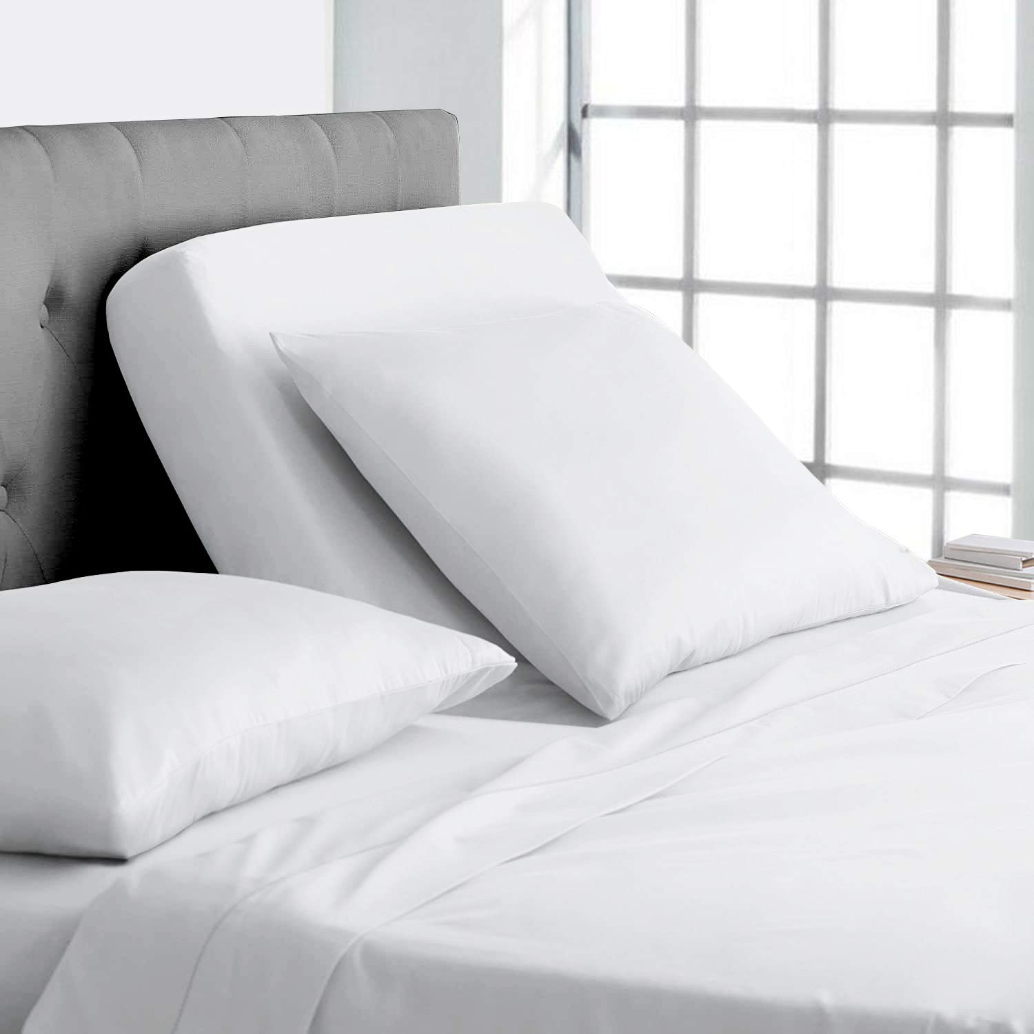 Photo 1 of Online Bedding Linen Flex Top Queen Size Bed, 800TC Egyptian Cotton 18" Deep Pocket Split Sheets for Sleep Number Bed (4 Pcs) 32" Top Split Sheet - White