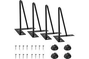 UKOSNA 9 Inch Hairpin Furniture Legs, Metal Home DIY Projects Heavy-Duty Replacement Feet with 2 Rods for Table, Coffee Table, Nightstand, Chair etc, with Rubber Floor Protectors, 4PCS, Black