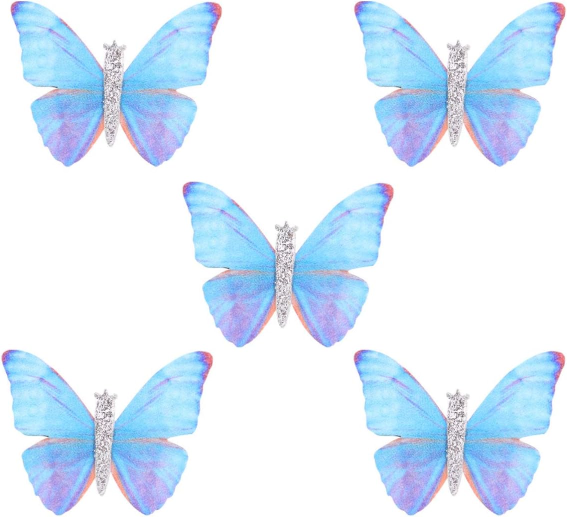 Lurrose 5Pcs Butterfly Hair Barrette Mini Butterfly Glitter Barrette Fairy Butterflies Hairpin Hair Clips for Girls Women Wedding Party Bride (Blue) - Image 3
