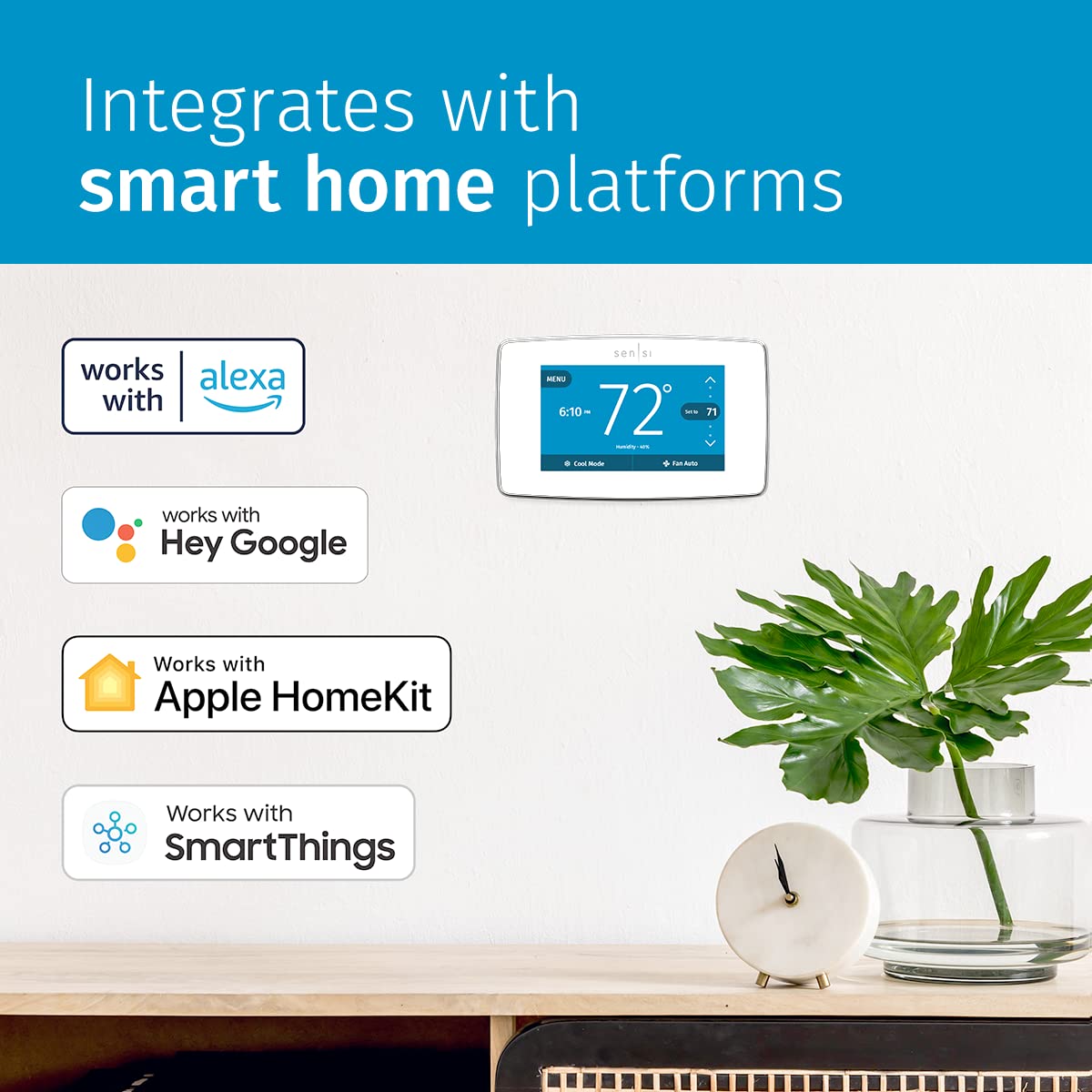 EMERSON Sensi Touch Wi-Fi Smart Thermostat with Touchscreen Color Display, Works with Alexa, Energy Star Certified, C-wire Required, ST75W , White - View 7