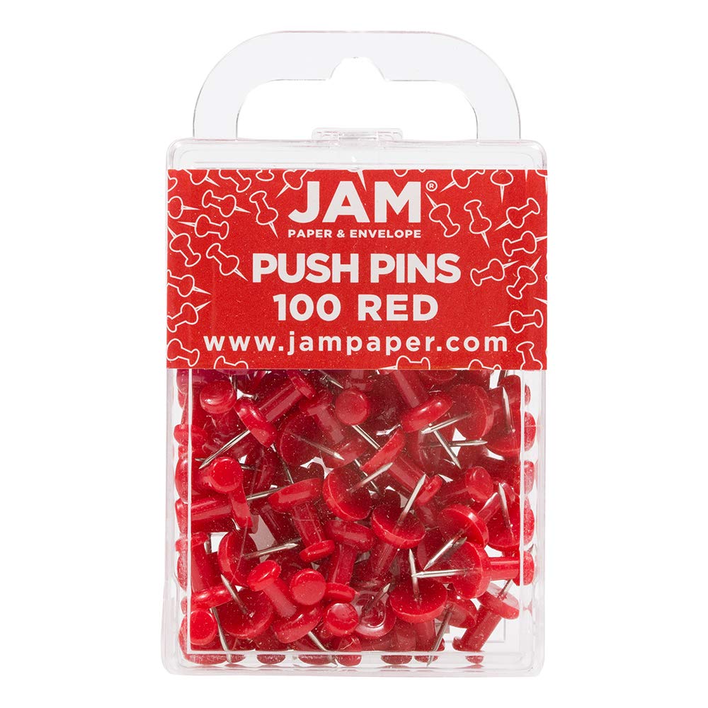 JAM PAPER Colourful Push Pins - Red Pushpins - 100/Pack