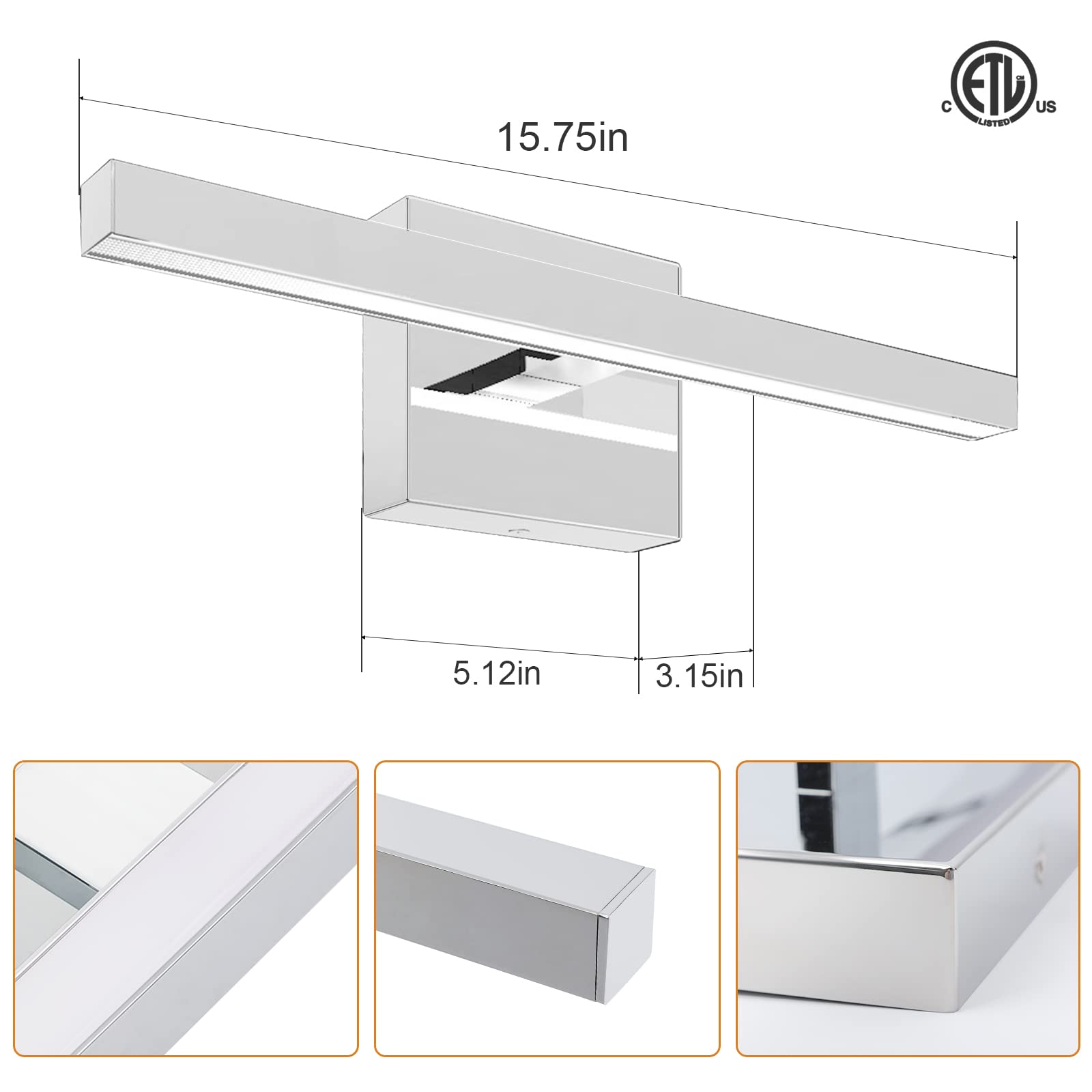 VOLISUN Modern Bathroom Vanity Light 15.7 Inch, 12W Dimmable 5CCT Led ...