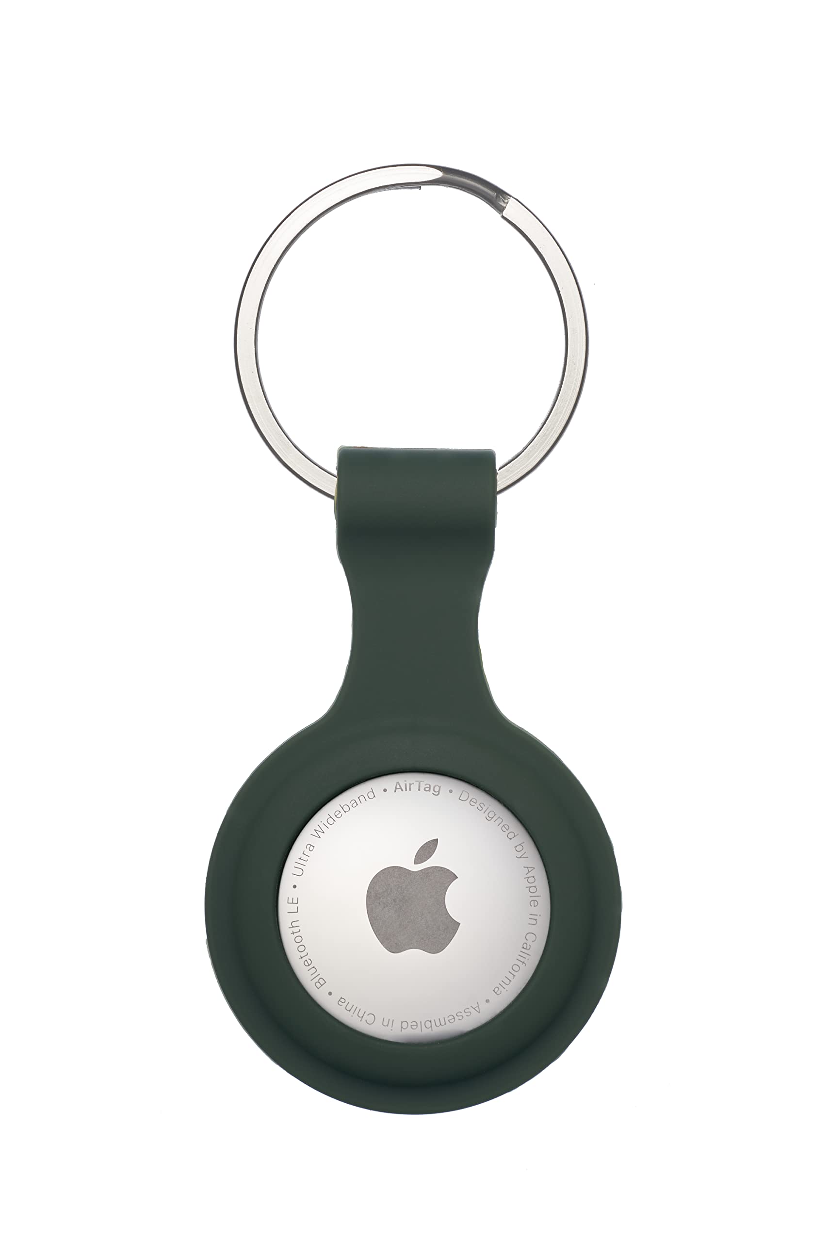 Silicone Keyring Case with Hook – Compatible with Apple AirTag GPS Tracker – Anti-Lost, Anti-Scratch, Shock Resistant – For Keys, Bags, Luggage, Pet Collar (Dark Green)