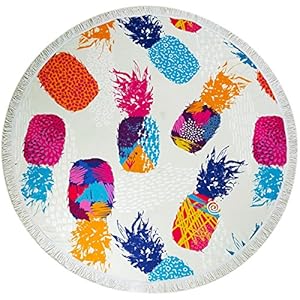 utop Microfiber Beach Towel Pineapple Print Quick Dry Lightweight Travel Towel for Beach Swim Picnic Camping Beach Blanket Yoga Mat Round Towel 59″