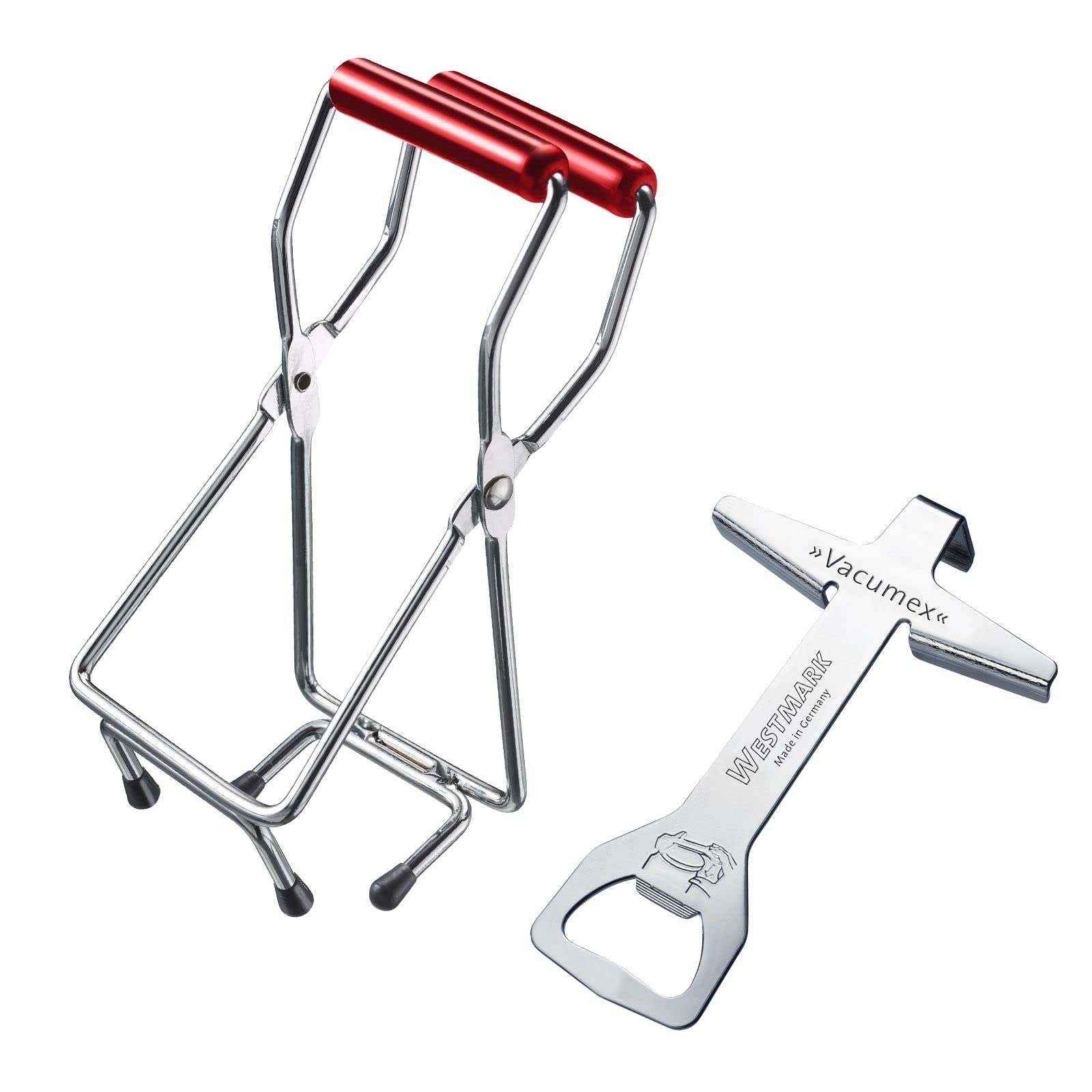 Westmark 2-Piece Set: 1 Screw Lid Opener + 1 Jar Lifter, High Quality Plastic/Steel, Vacumex, Silver/Red, 105322E6