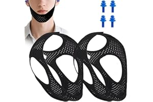 DVVSAV 2PCS Anti Snore Chin Strap with 2 Earplugs, Anti Snoring Supplement Devices - Effective Mouth Jaw Tape Snoring Stopper for Men and Women, Keeping Closed Mandibular Advancement Reducing Aids(L,Black)