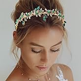 JEAIRTS Emerald Green Rhinestone Headband Gold Wedding Headpiece Hair Accessories for Women