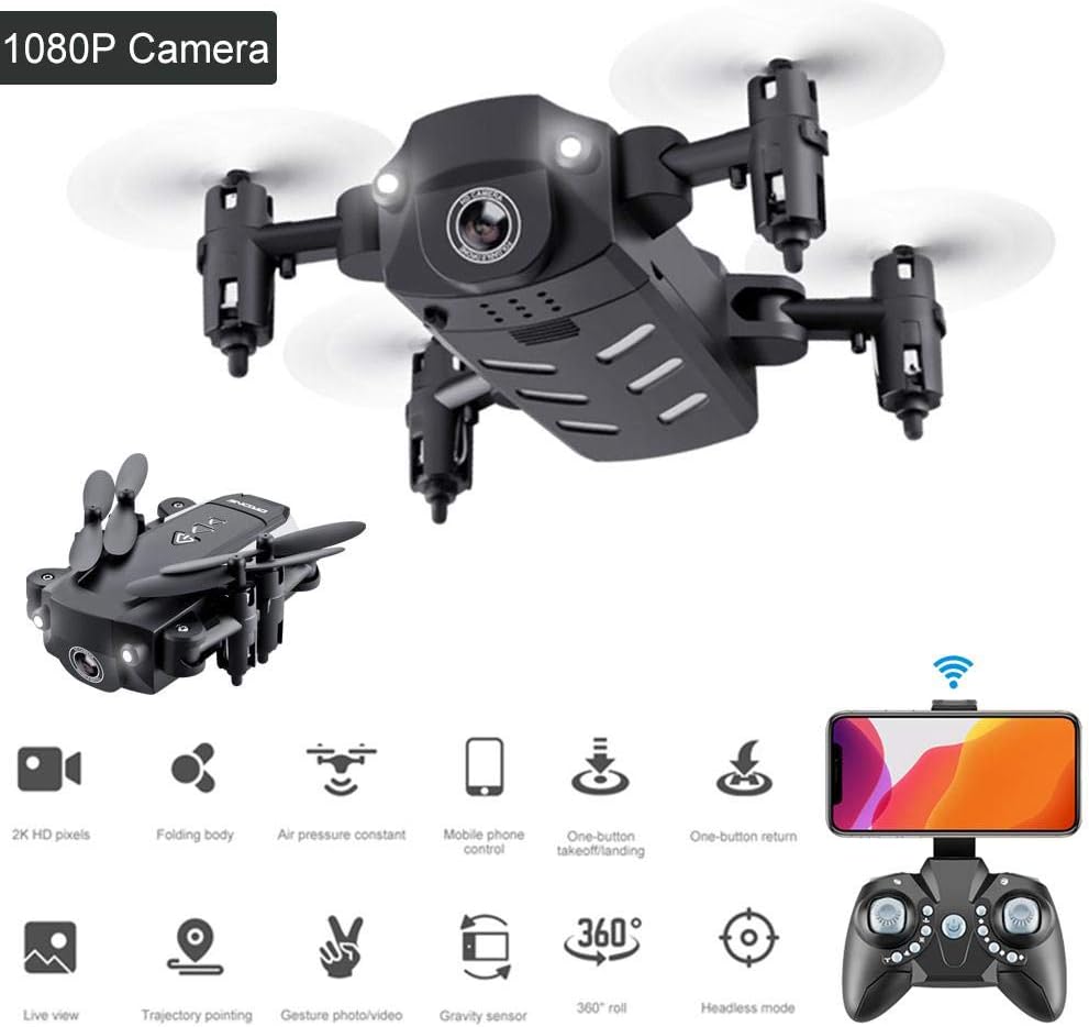 Geggur Folding Drone with Camera for Adults,1080P Hd Camera/Video,KK8 Foldable Mini Drone with 4 Propellers,Kids Rc Quadcopt-er Ultralight Rc Helicopt-er Toys,Wifi Link App or Remote Control