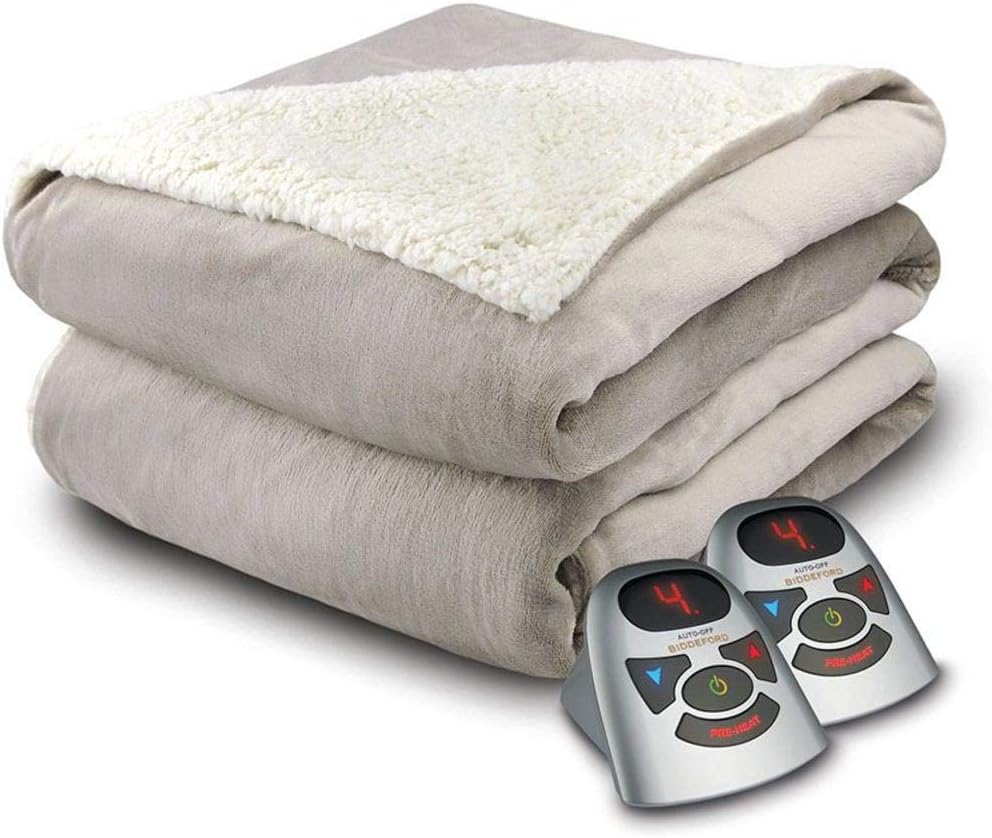 Biddeford Blankets Velour with Sherpa Electric Heated Blanket with