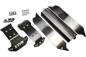 RAIDENRACING Stainless Steel Chassis Skid Plate Protector Guard Armor Front + Center + Rear 5pcs for Traxxas V2 1/10 Newest Wide Maxx 89086-4